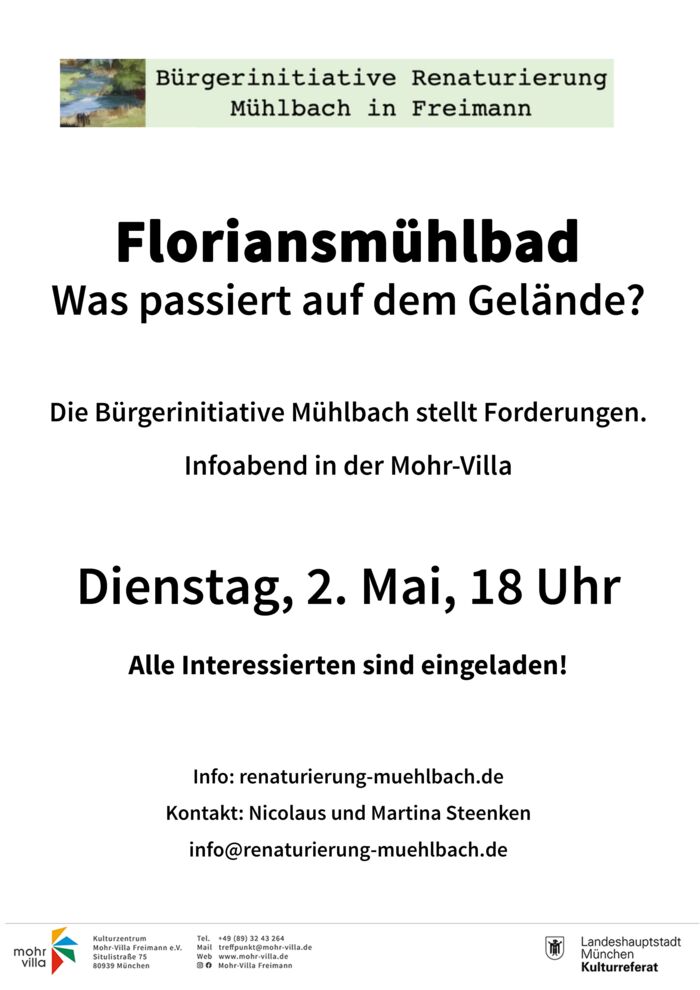 Plakat zur Veranstaltung: Bürgerinitiative Renaturierung Mühlbach in Freimann