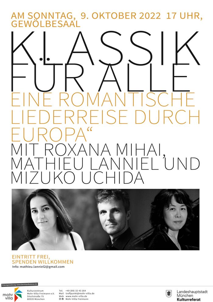 Plakat zur Veranstaltung: Klassik für Alle: Eine romantische Liederreise durch Europa