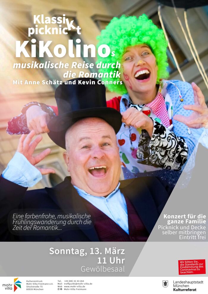 Plakat zur Veranstaltung: Familienkonzert: KiKolinos musikalische Reise