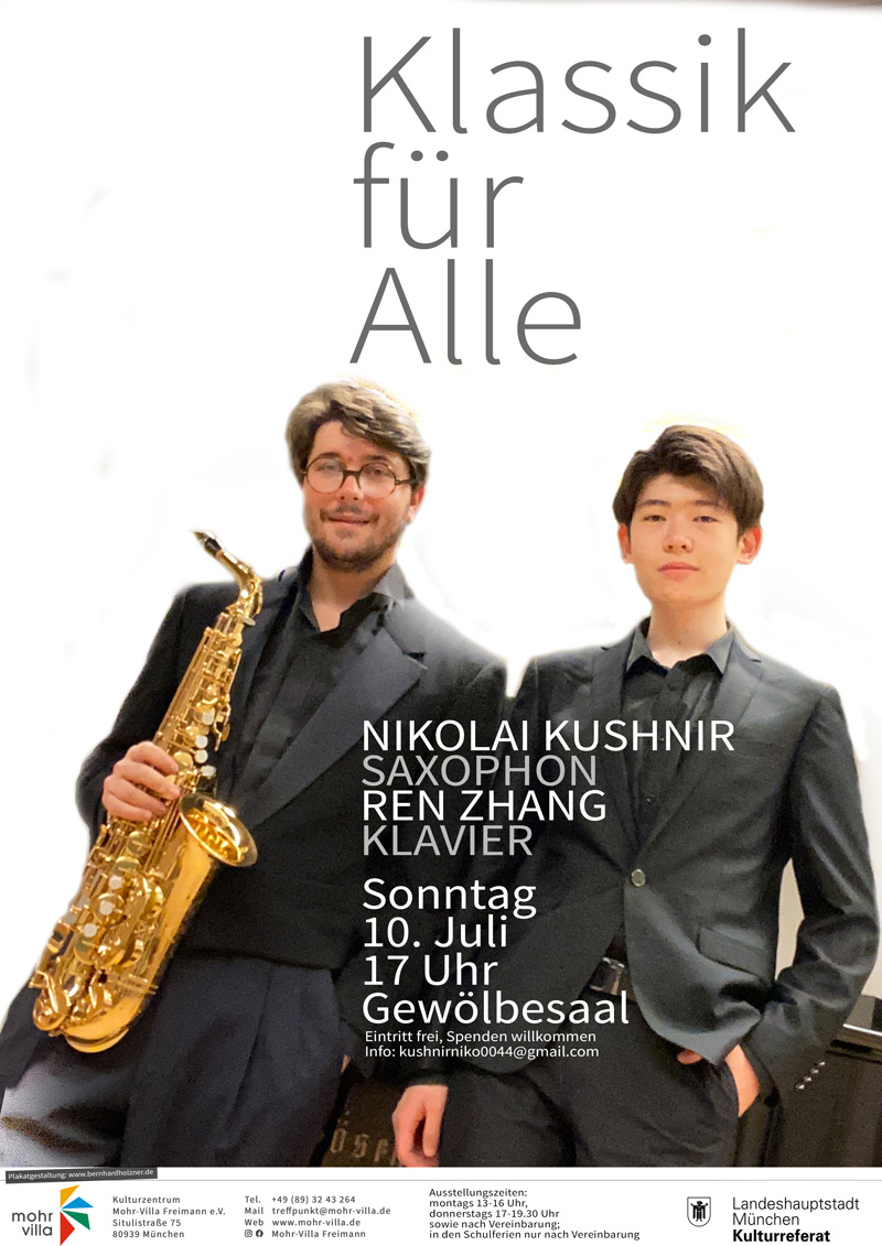 Plakat zur Veranstaltung: Klassik für Alle: Saxofon trifft Klavier